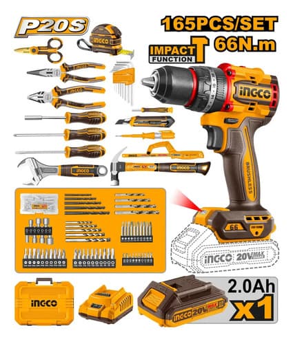 Kit Atornillador Percutor+ 165 Herramientas Hkthp11651 - Smf Color Naranja Claro Frecuencia 50/60