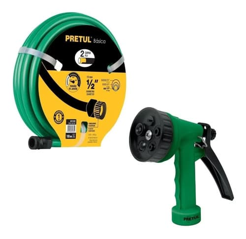 Manguera Para Jardín De Pvc 10 M X 1/2  Con Pistola De Riego Verde Verde Claro