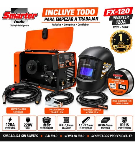 Soldadora 120a  Mig Flux Mma 3 En 1 + Careta Fotocromatica Naranja
