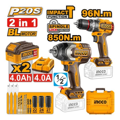 Kit Combo 96nm + Llave 850nm + Accesorios Ingco Cosli250586 Naranja Claro