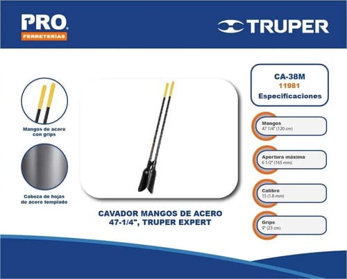 Pala Cavadora Hercules Metalica Boca 20cm Truper Ca-38m