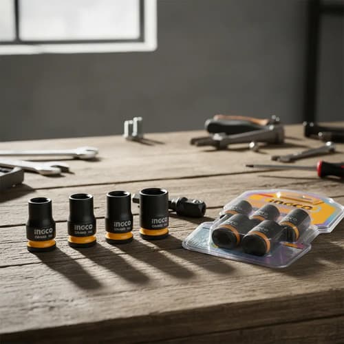 Set X6 Dados De Impacto 3/8  Cr-mo Ingco Hkissd38061 Naranja Claro