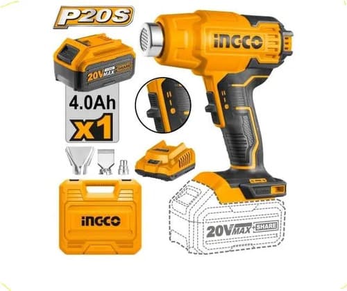 Pistola De Calor 20v Ingco Batería 4 Ah + Cargador Hgli20025 Amarillo