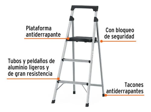 Escalera Tubular Plegable 3 Peldaños Tipo Iii Truper 16764 Color Blanco