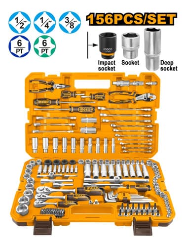Set Kit 156 Herramientas Maletin Ingco Cromo Vanadio Racing Naranja Claro