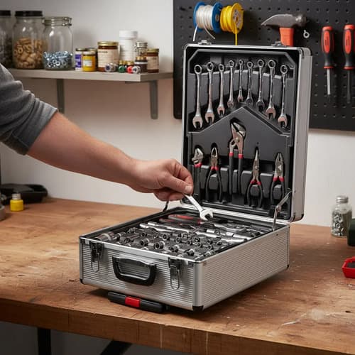Caja De Herramientas Tipo Maleta 4 Estantes 450 Piezas Gris