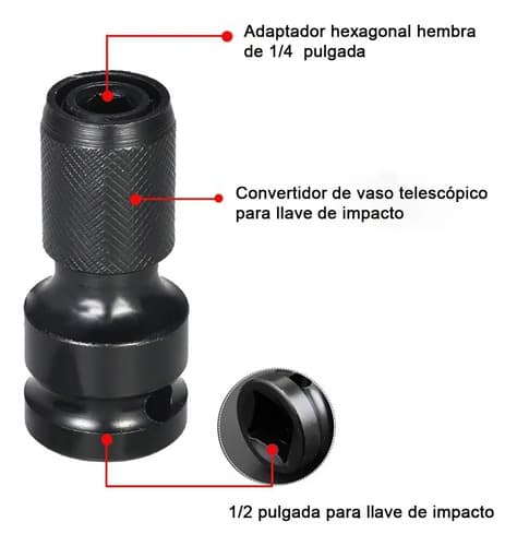 Adaptador De Impacto De 1/2 Pulgada A Hexagonal 1/4 Punta