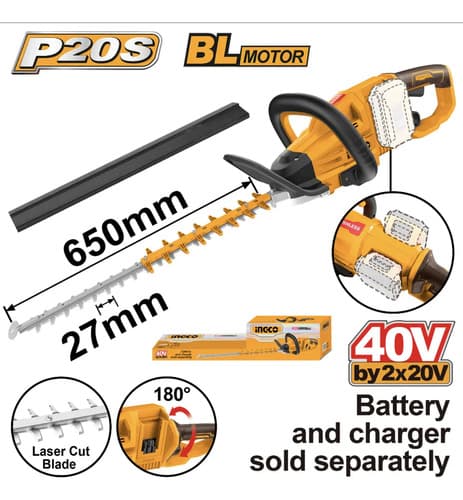 Corta Cerco 650mm 40v P20s Ingco Brushless Chtli40028 Color Amarillo