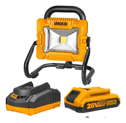 Linterna Reflector Led Ingco Recargable Con Batería Y Cargador Blanco Naranja