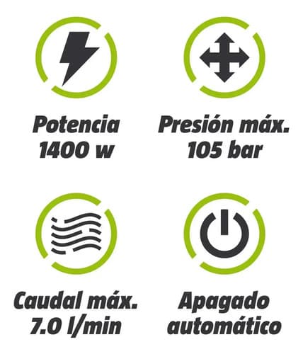 Hidrolavadora Kroner Alta Presión 1400w Auto-stop + Acces Color Negro/verde Frecuencia 50 Hz