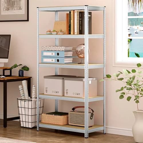 Rack Metálico 5 Estantes Ajustables 175kg Acero/mdf 180x90x40cm Plateado