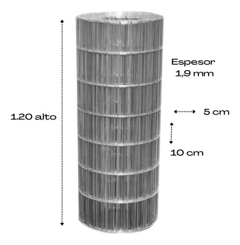 Tejido Malla Electrosoldada Galvanizada Rollo 1.20 X 25 Mts Plateado