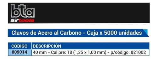 Clavos Acero Cuerpo 0 Sin Cabeza 5000u Bta Tools F50 Clavadora Neumática