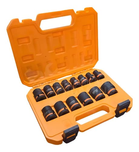 Kit Juego Tubos Impacto Encastre 1/2 Media X 14pzas Ingco Color Negro