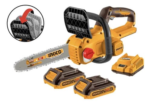 Motosierra A Bateria 20v 12pul Autolubrica +2 Baterias Ingco Naranja Claro