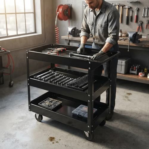 Mesa Carro Trabajo Taller - 3 Bandejas Negro