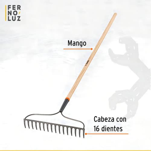 Rastrillo Curvo 16 Dientes Acero Jardinero Cabo 50cm Truper