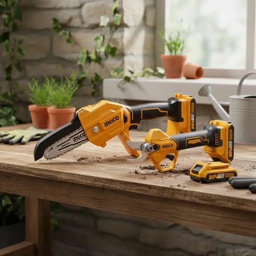 Kit Motosierra + Tijera De Podar Jardin 20v Ingco Cosli23065 Amarillo