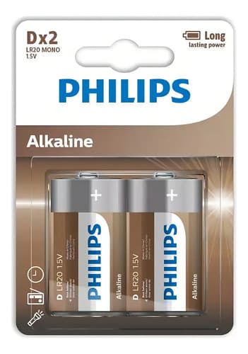 Pack X2 Pila Alcalina Philips Tamaño D.