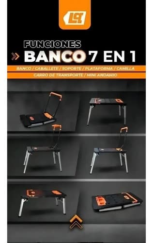 Banco Trabajo Convertible Lusqtoff Btcl7-8 Mesa Carro Caballete 7en1 Negro