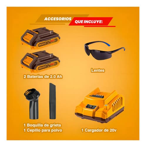 Sopladora 20v + Aspiradora Mano 20v+ 2bat Hogar Ingco Color Naranja Claro