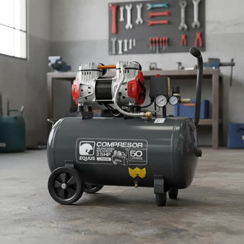 Compresor Silencioso 2.5 Hp 50 Lts Sin Aceite Equus Negro Monofásica