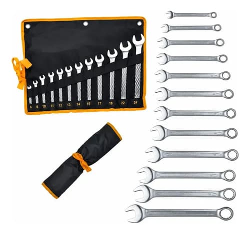 Set Llaves Combinadas 12 Piezas De 6 A 24mm Ingco En Estuche Marrón Oscuro