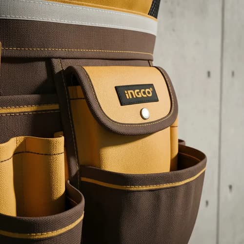 Bolso De Herramientas 20 Maletín Chaleco Cinturón Ingco Marrón Oscuro