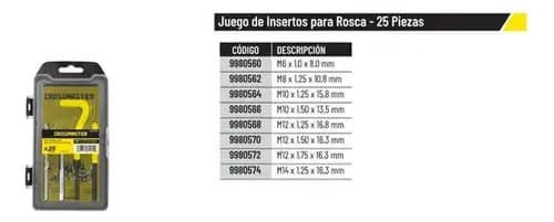 Juego Insertos Rosca M12x1.5×16.3mm-15pc Crossmaster