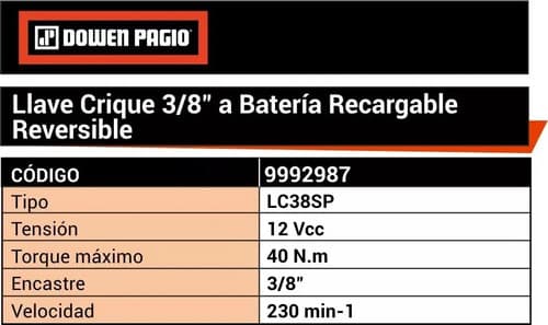 Llave Criquet A Bateria 12 Volts Dowen Pagio Maletin Y Acces Naranja