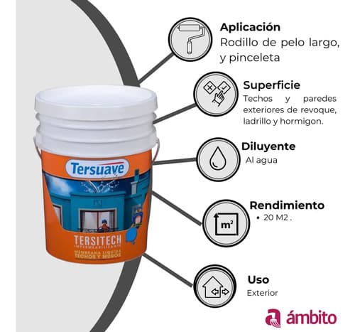 Protección Exterior Tersuave Tersitech Para Techos Color Negro Acabado Mate 20l 20kg