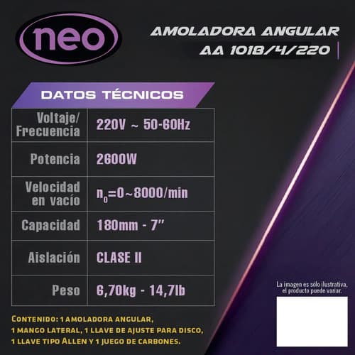 Amoladora Angular 180mm 2600w Neo Aa1018/4/220 Color Gris