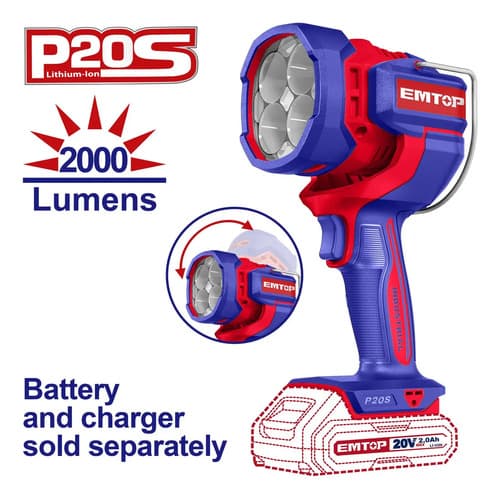 Linterna Industrial Inalamb 20v 2000 Lumens Emtop Elwli2088 Linterna Roja Y Azul Luz Blanco