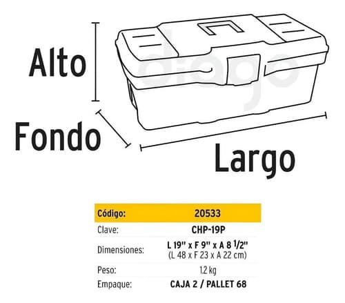 Caja De Herramientas Plástica 19 (48cm) - Pretul 20533 Negro