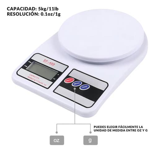 Balanza Digital Cocina Precisión Medición 1g A 5kg Mm-6492 Capacidad Máxima 5 Kg Color Blanco