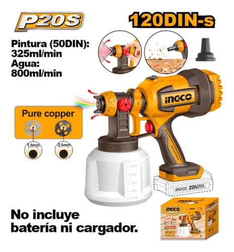 Pistola De Pintar Ingco 20v 800 Ml/min + Accesorios Amarillo Y Negro