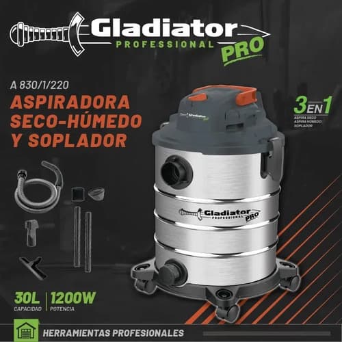 Aspiradora Seco-húmedo 30l Gladiator Pro Plateado