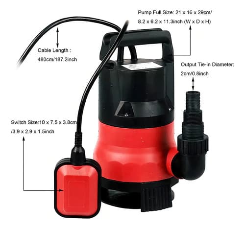 Bomba Sumergible Gaccoa 1hp 750w Drenaje Agua Sucia Caudal 12500l Rojo