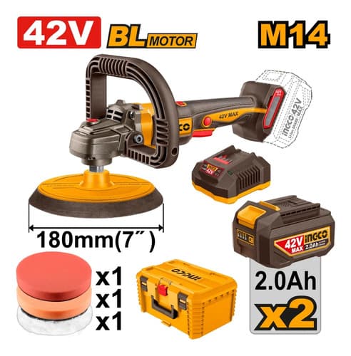 Lustra Pulidora A Bateria 42v 7  M14 + 2 Bat Ingco Apli42182 Naranja Claro