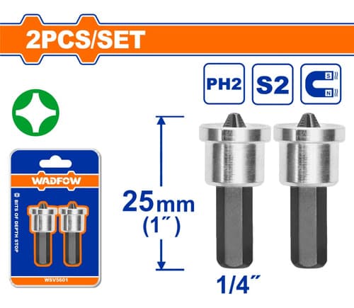 Set X2 Puntas Ph2 25mm C/tope Profundidad S2 Wadfow Wsv5601