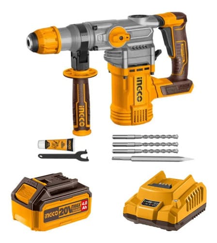 Rotomartillo Inalámbrico Ingco 20v 28mm 4.5j + Bat 4.0ah Y C Amarillo 20v
