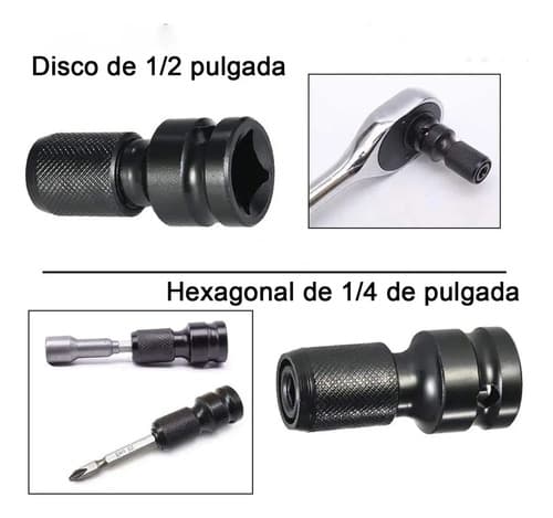 Adaptador De Impacto De 1/2 Pulgada A Hexagonal 1/4 Punta