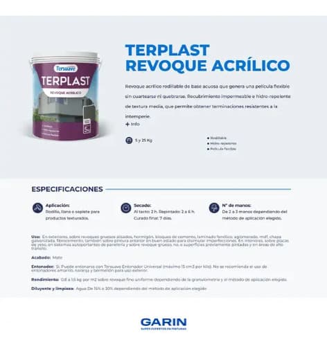 Revoque Acrílico Terplast Rodillable 25kg Tersuave - Regué Color Verde Liquen Hazel