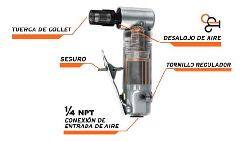 Miniesmeriladora Angular, Neumática,1/4 Truper 16886 Plateado