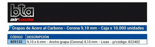 Grampas Grapa Lisas 9,10 Mm X 6mm X 10.000 U. Bta 809132