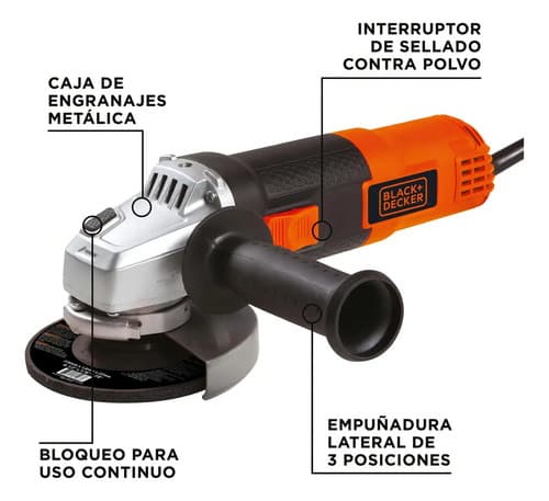 Miniamoladora Angular Black+decker G720n Color Naranja 820 w 220 v + Accesorios
