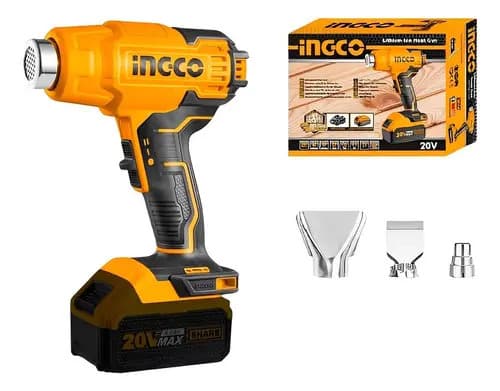 Soplador De Calor Ingco Térmico Profesional 20 V, Alimentado Por Batería, Aire Caliente Amarillo