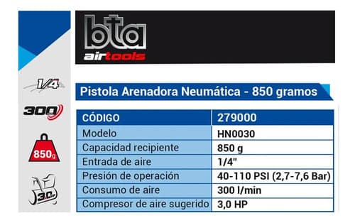 Pistola Arenadora Neumatica Gravedad Bta Profesional 279000