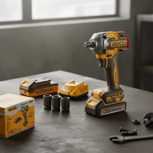 Llave De Impacto A Bateria 20v 405nm 1/2 Ingco Con Bat Y Car Naranja Claro 20v