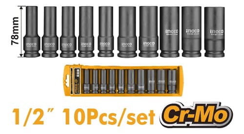 Juego 10 Dados 1/2 , Impacto Largos Ingco Hkissd12102l. Hnt Negro